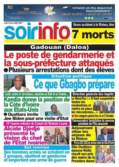 SOIR INFO du Lundi 17 Janvier 2022